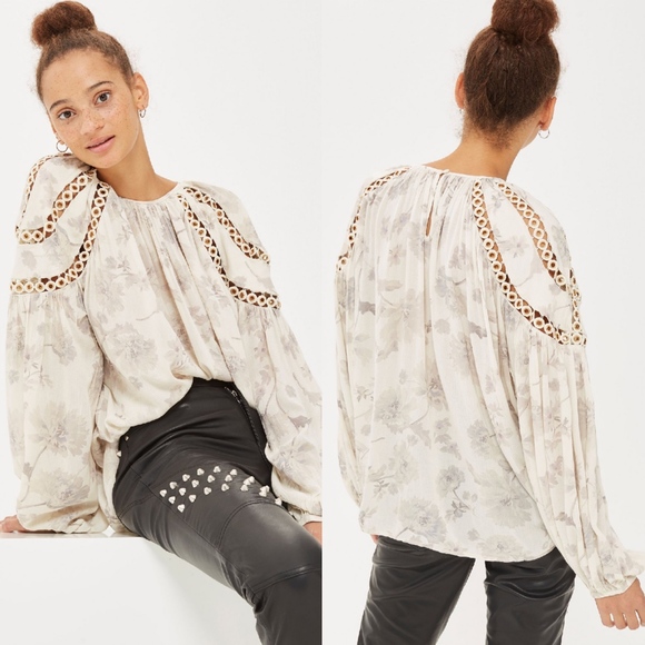 Topshop Tops - TOPSHOP Eyelet Floral Print Smock Blouson Blouse 6